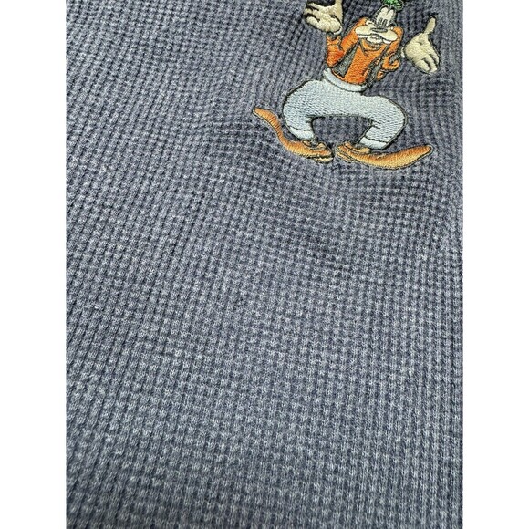 Vtg Men’s XXL 90’s Disney Goofy Thermal Henley Embroidered Navy Blue Vintage - Picture 6 of 13